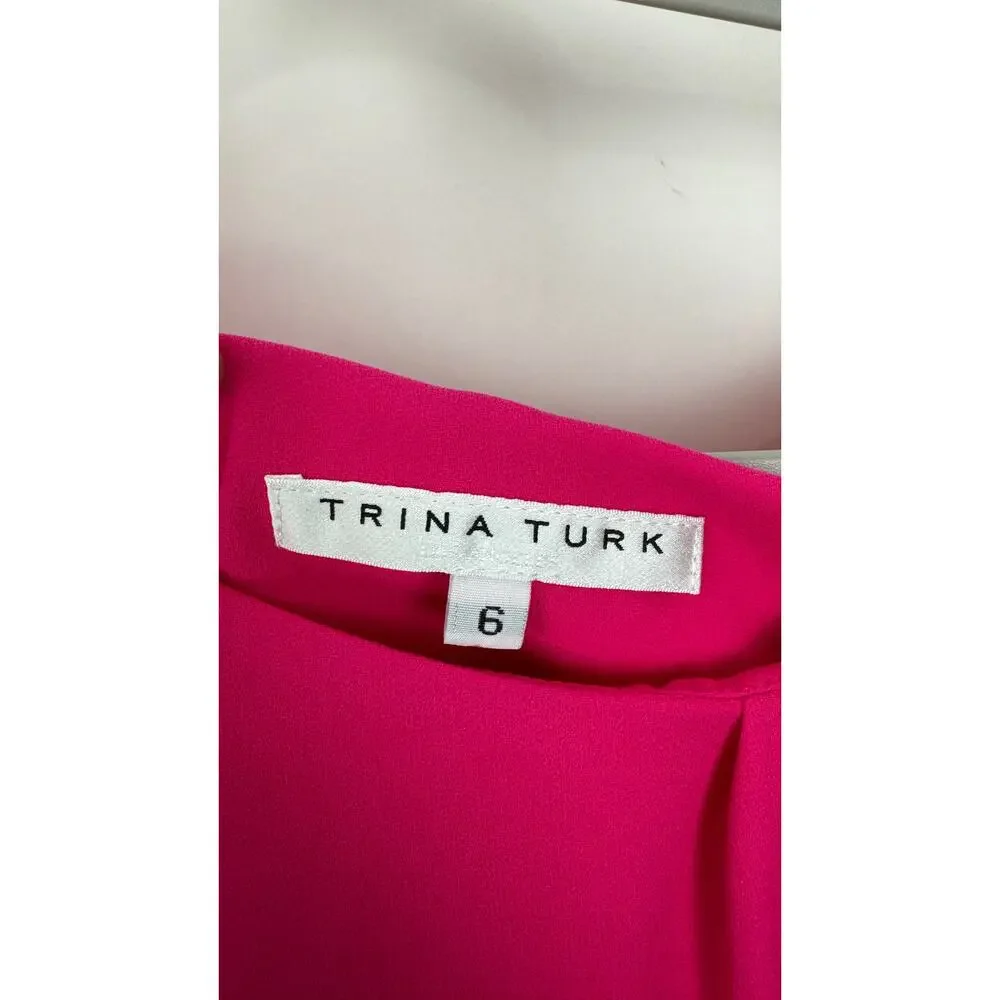 Trina Turk Womens Draped Back Dress Size 6 Faye Fuchsia Pink